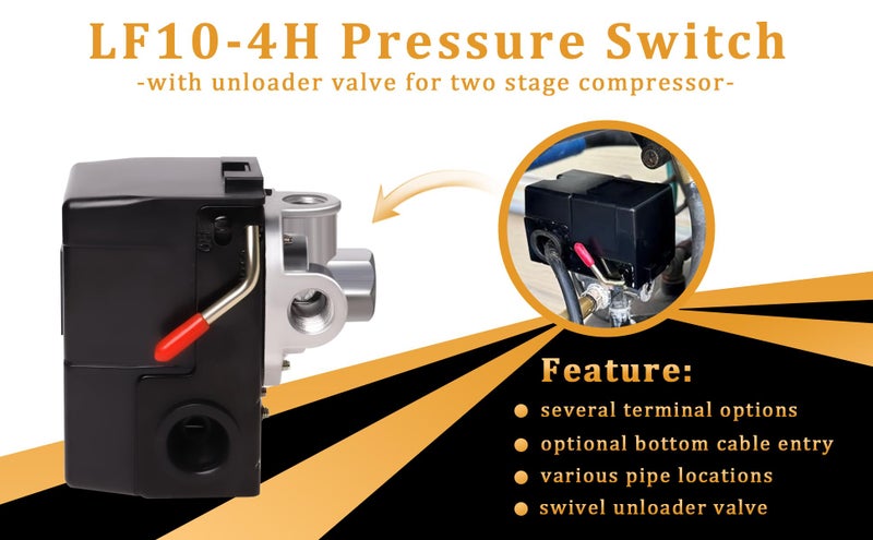 Ketofa Air Compressor Pressure Switch LF10-4H, 4 Port 1/4" NPT, 95-125 PSI Pressure Control Switch for Air Compressor Parts Replacement - Image 3